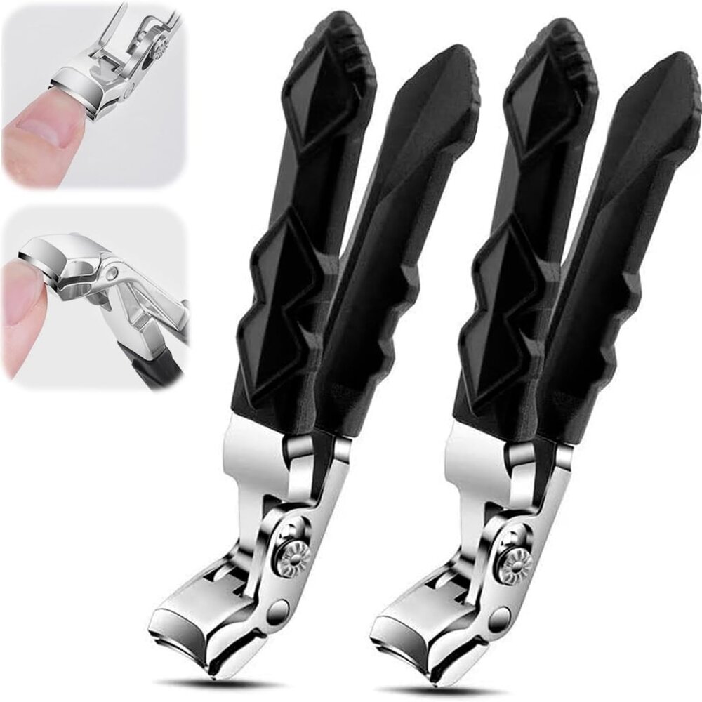 Black Long Handle Non-Slip Toenail Clippers for Seniors Thick Toenails, Heavy Du